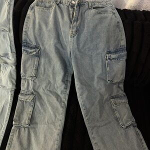 SHEIN Light Blue Flare Cargo Jeans